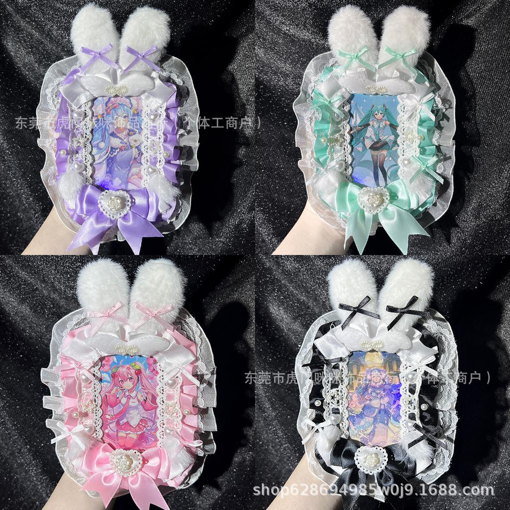 Finished card cover ins lace card cover cute rabbit ears original DIY handmade small card photo frame storage anti-lost pendant