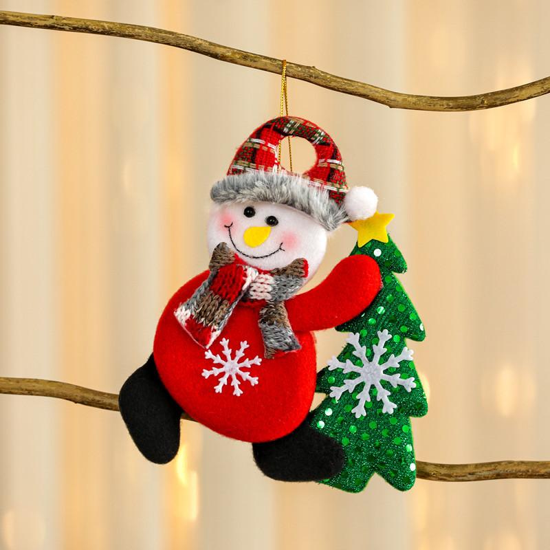 Christmas Themed Decorations Ornaments Fabric Santa Claus Reindeer Figurines Little Bear Snowman Hanging Decorations Pendant