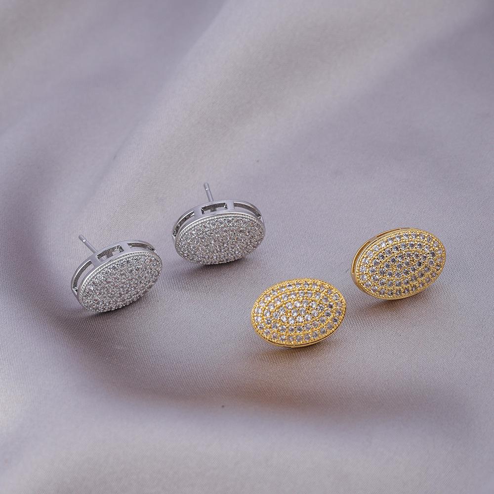 French Luxury Full Diamond Stud Earrings - Simple & Elegant Korean Style for Daily Wear