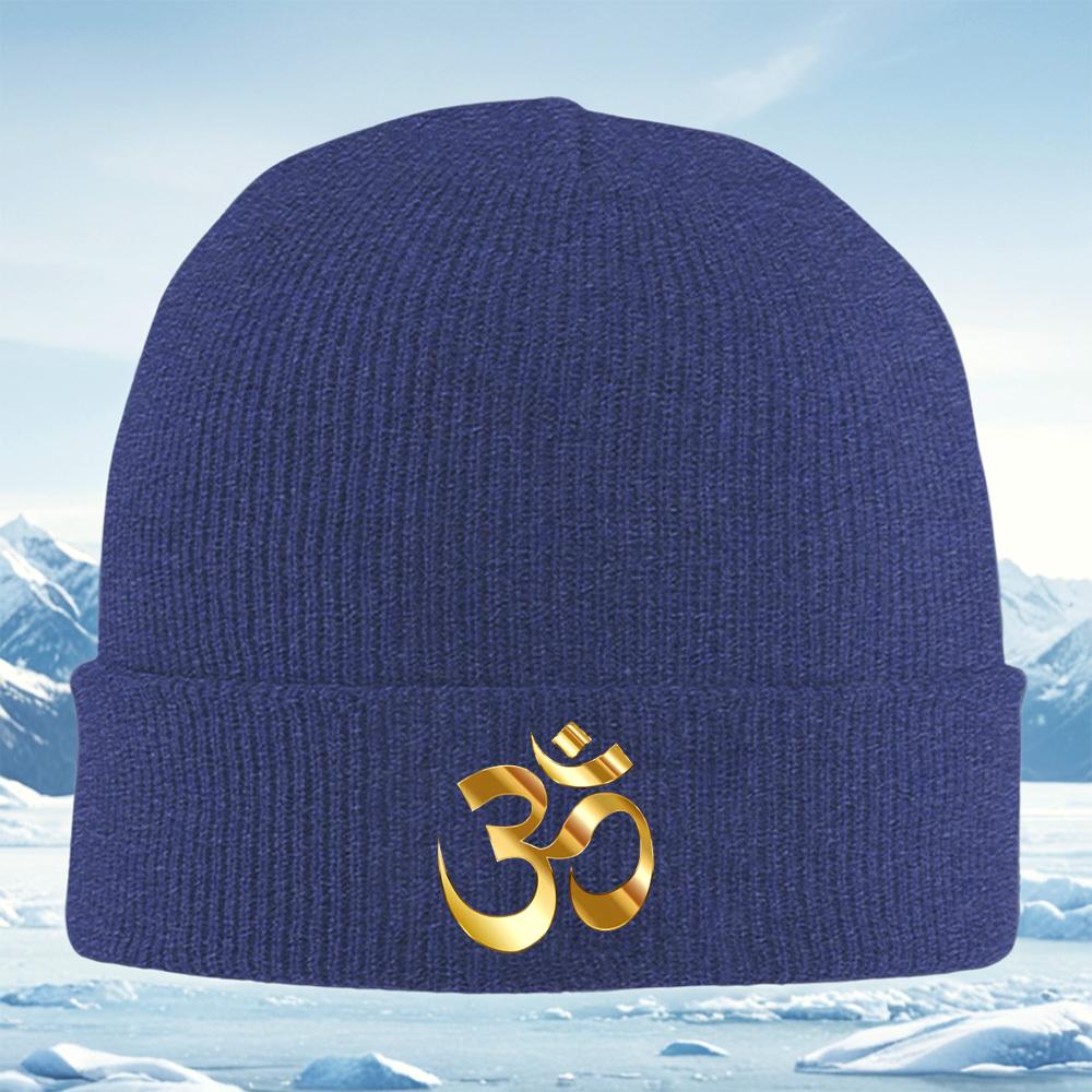 Golden Om Symbol Elegant Design Men Women Unisex Knitted Hat Beanie Pullover Cap Winter Thermal Warm Christmas Outdoor Cycling H