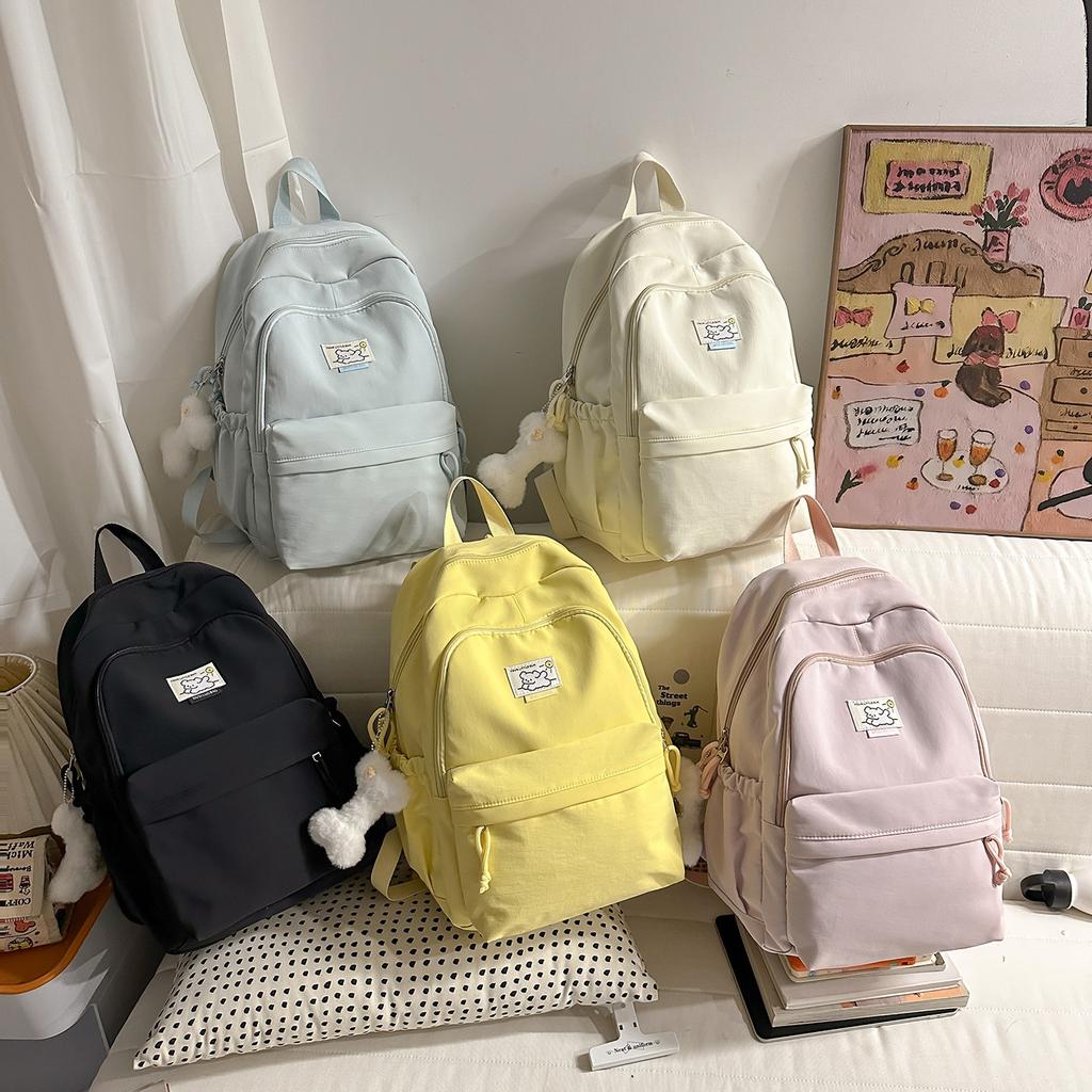 Schoolbag new Korean version of high-value large-capacity schoolbag for women's leisure solid color simple and versatile backpack for junior