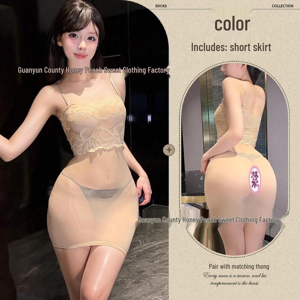 Sexy Lingerie Sheer Lace Panel Bodycon Spaghetti Strap Mini Dress for Women
