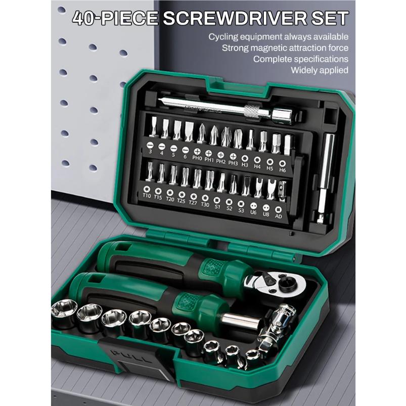 40-In-1 Screwdriver Wrench Kit Sleeve Set Ratchet Screwdriver Wrench Kit Diy Household Repair Tool Magnetic Screw Driver Bit Set