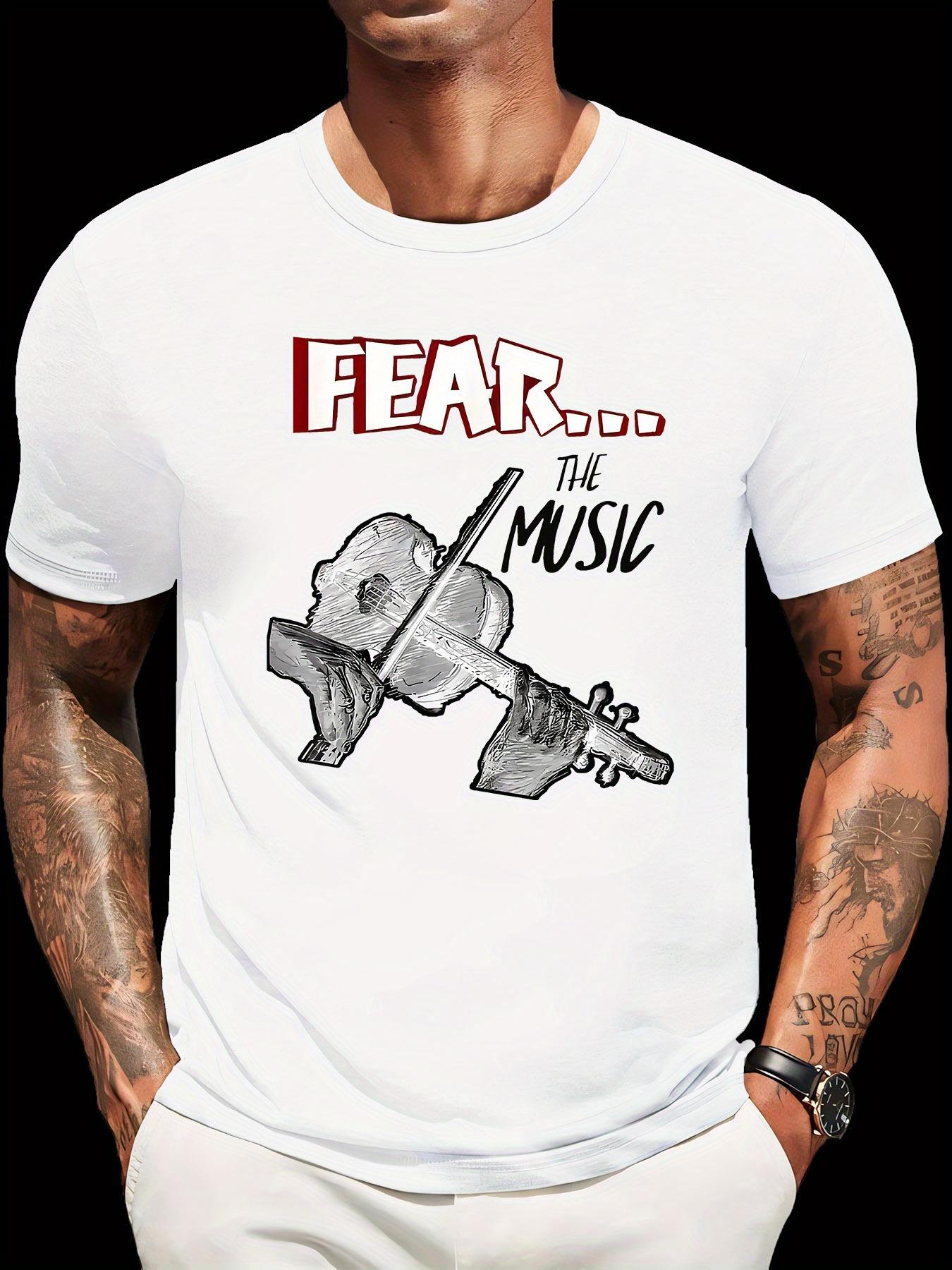 

Fear The Music Graphic Print Short Sleeve T-shirt - Bold Red & Black Text with Violin Design XXXXL