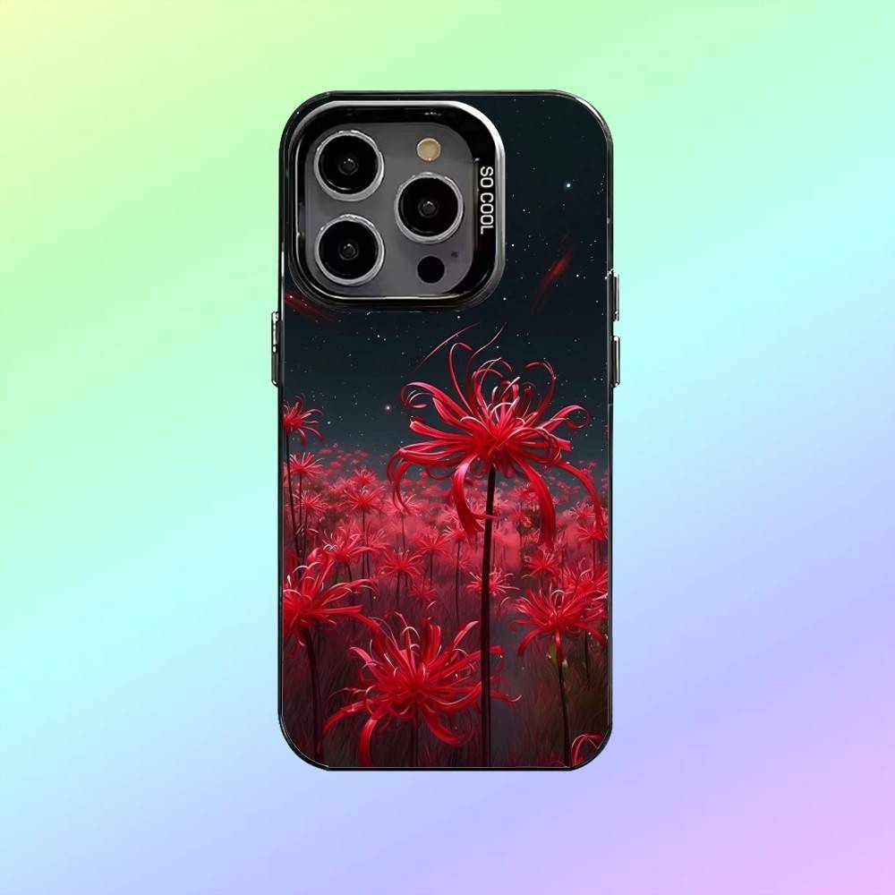 Rote Spinnenlilie Blume Handyhülle   Für iPhone17,16,15,14,13,12,11 Plus,Pro Max Schwarz Candy Matt Stoßfeste Hülle