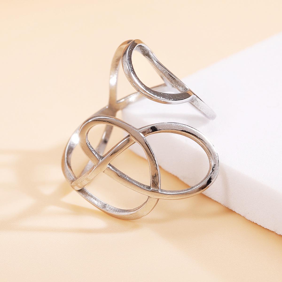 Gold Geometric Hollow Line Ring: Stainless Steel & Titanium for Women