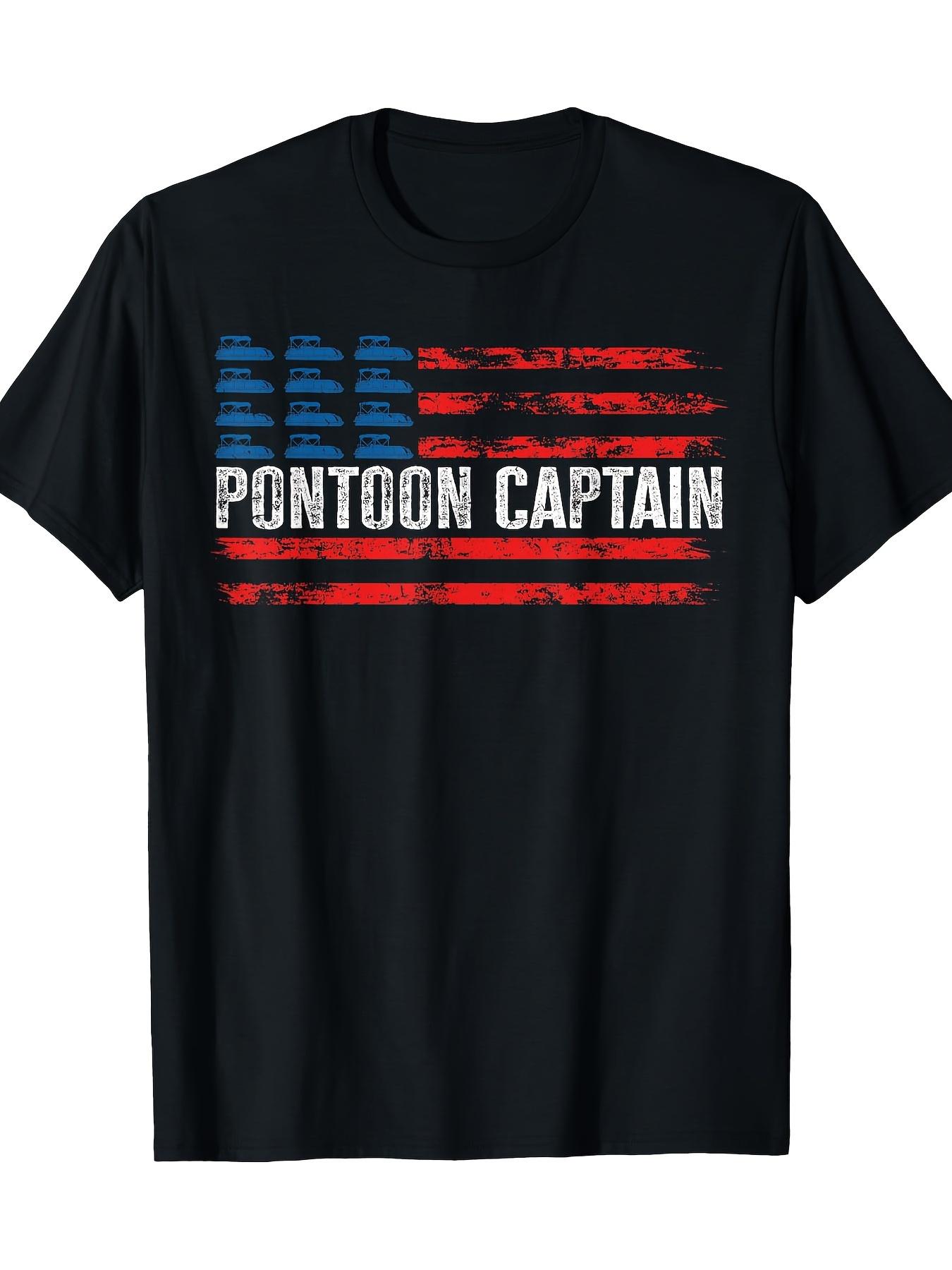 July 4th Patriotic Pontoon Captain T-shirt - Distressed American Flag Design XL