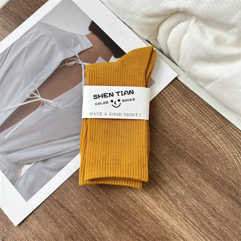 Women's Colorful Mid-Tube Socks In Violet, Orange, Rose, and Red for Modern Dance with Shark Print