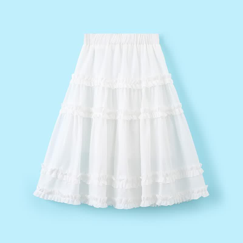 Girl's Summer Ruffle Trim A-line Skirt