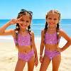 Costume da Bagno Due Pezzi per Bambina Set Top Corto Senza Maniche con Stampa di Paillettes e Slip a Vita Alta Costumi da Bagno per Bambini Estate Abbigliamento da Spiaggia