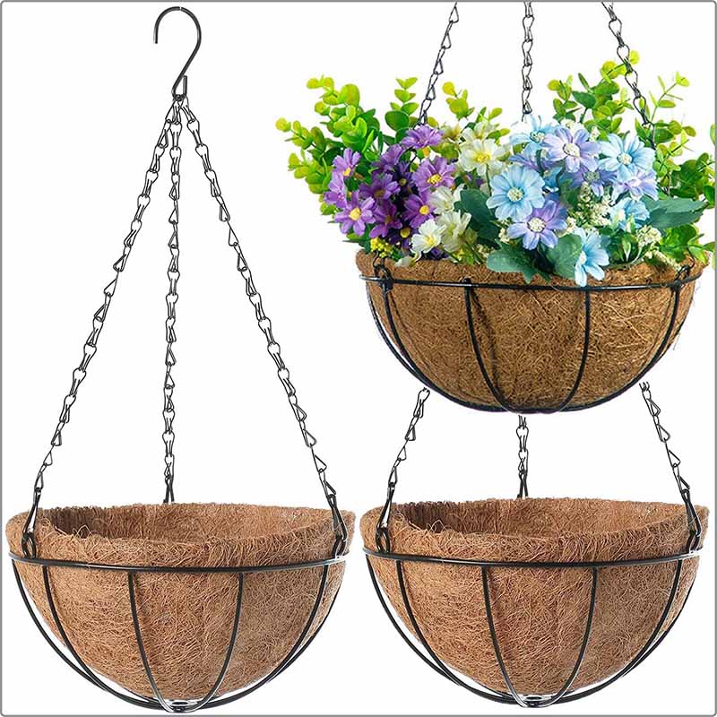 1PCS Round Hanging Basket Coco Liner Coconut Fiber Replacement Flower Basket For Home Gardening, Balcony Gardens, Wedding Decor