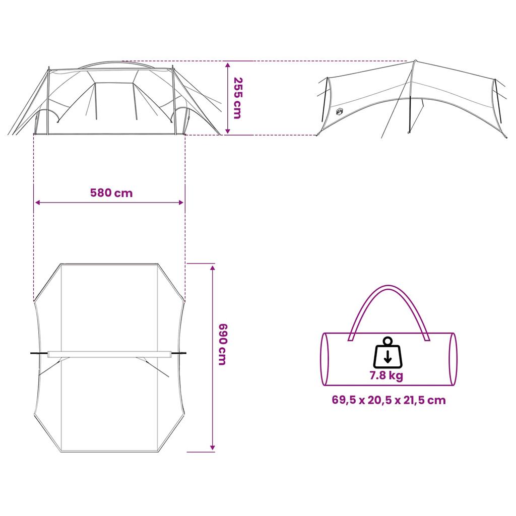 Camping Tarp Waterproof Grey and Orange 695 x 580 x 200 cm