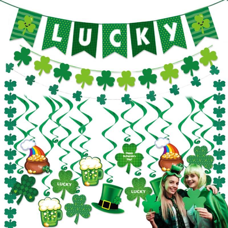 Day Stpatricks Lucky Letter Party Clover Flag Bar Ball Atmosphere Decoration