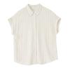 Summer Cotton and  Linen  Striped Casual Loose Short-sleeved Shirt Top Women