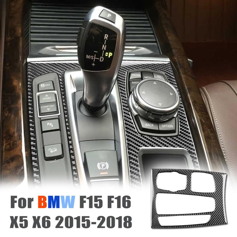 For BMW X5 X6 F15 F16 2015 2016-2018 LHD Real Carbon Fiber Center Gear Shift Panel Cover Frame Cover Stickers Car Accessories