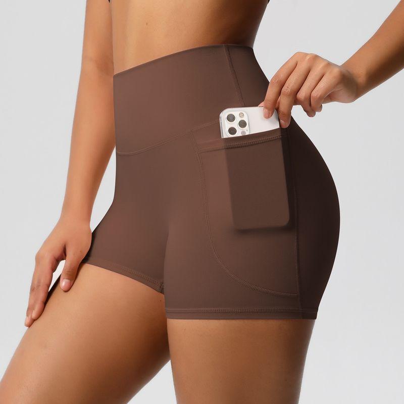 Fashion Nude Feel Brushed Pocket Sports Shorts Women's High Waist Shaping Fitness Shorts Yoga Shorts Tight