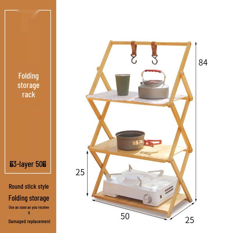 Multi-Layer Bamboo & Wood Folding Storage Rack for Outdoor Camping & Picnics