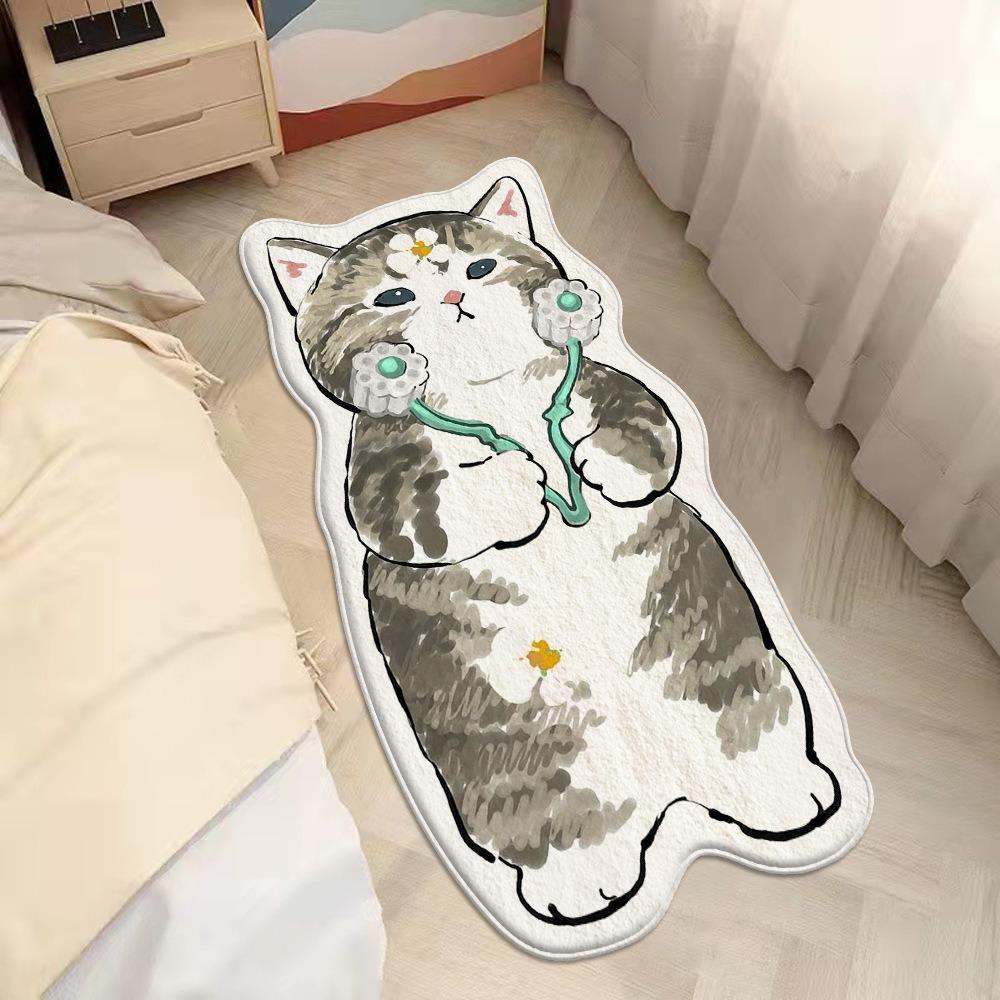 Irregular Cartoon Cat Carpet Faux Cashmere Bedside Rug Bedroom Area Rugs for Sofa Coffee Table