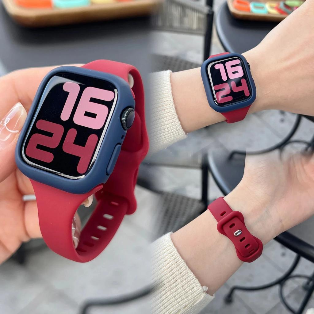 Case +Silicone Strap for Apple Watch Band 44mm 45mm 8 7 40mm 42 38 49mm Sport Watch Band for IWatch Series 9 8 7 6 SE 5 4 3 2 1