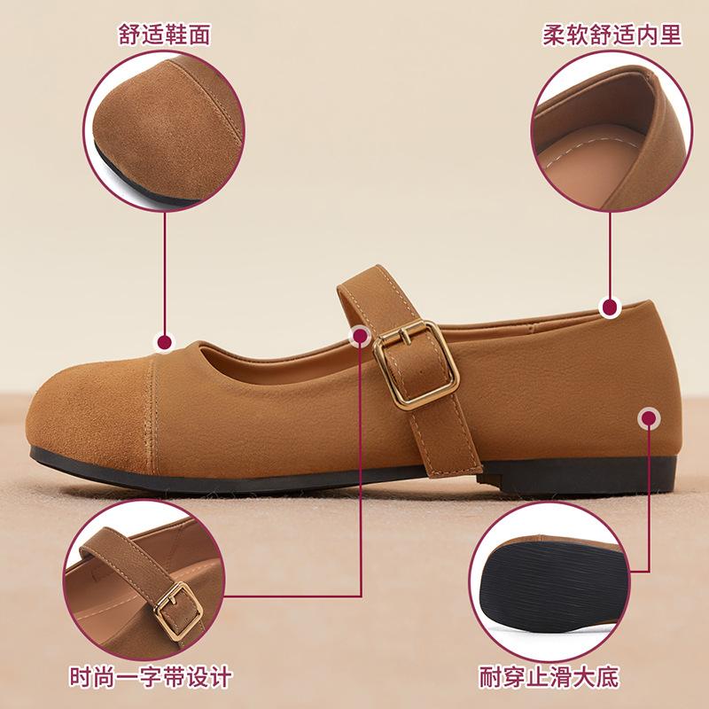 Boken shoes women's summer new retro versatile flat shoes lazy one-pedal leather beanie shoes polyurethane women's shoes