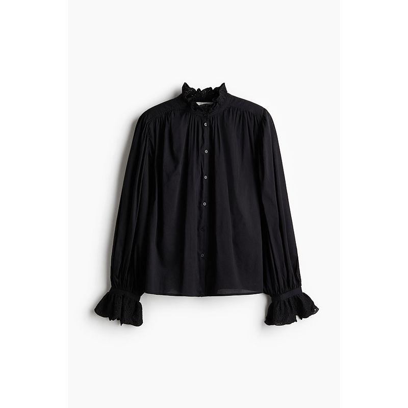 

HM Women s Clothing Fall 2025 New Arrival Casual Breathable Cut Out Embroider Tops 1266566 Black 170/104