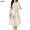 ZANZEA Women Casual Round Neck Summer Short Sleeve A-Line Dress