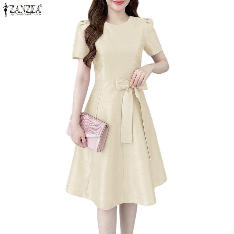 ZANZEA Women Casual Round Neck Summer Short Sleeve A-Line Dress