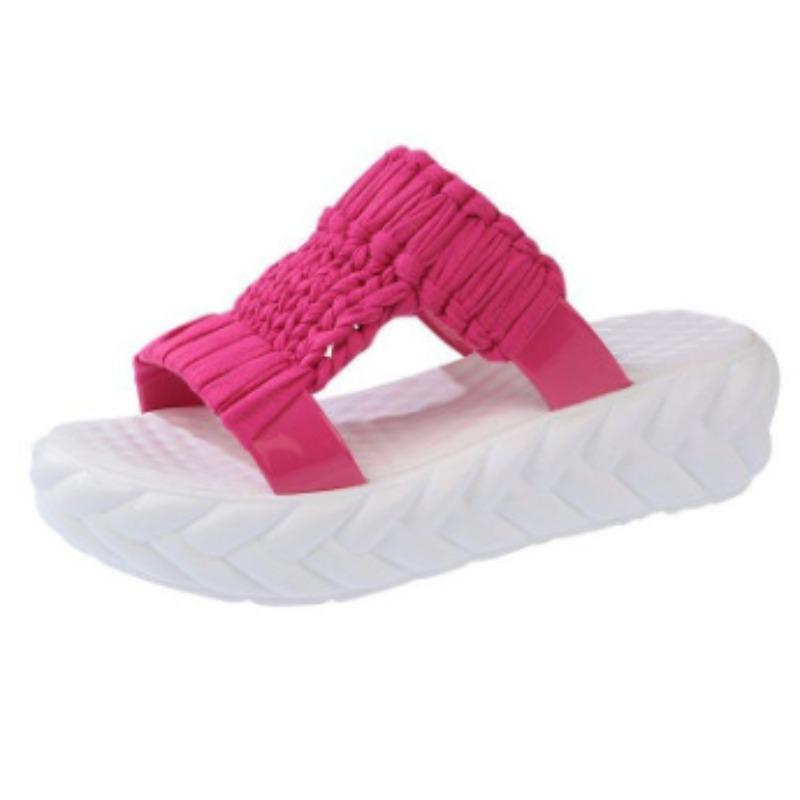 Ensfargede flettesandaler for kvinner, Slip On myk såle Platform daglige sko, Allsidige Sommer Comfy Slides Sko