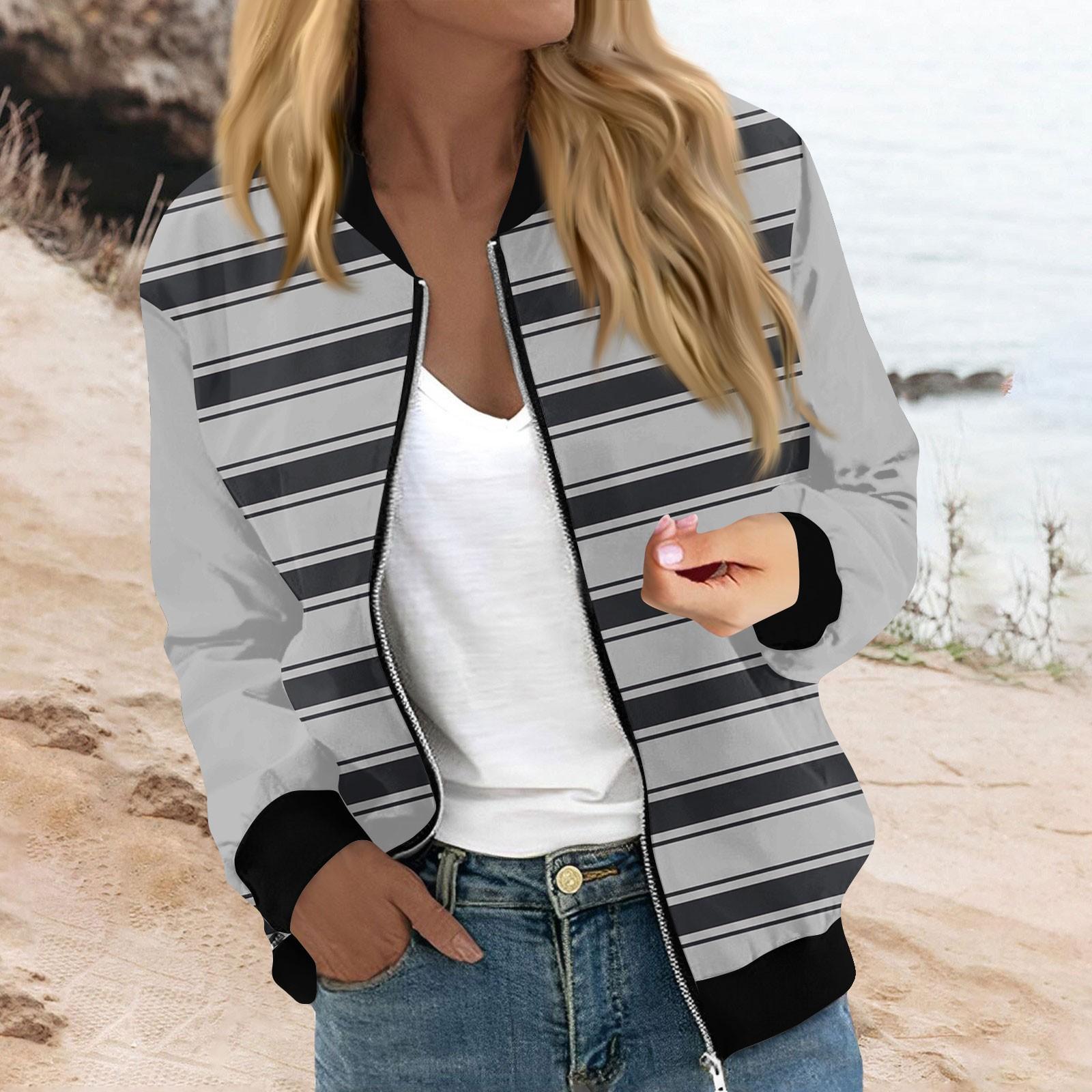

Женская модная повседневная полосатая куртка с принтом в стиле пэчворк на молнии с карманами L