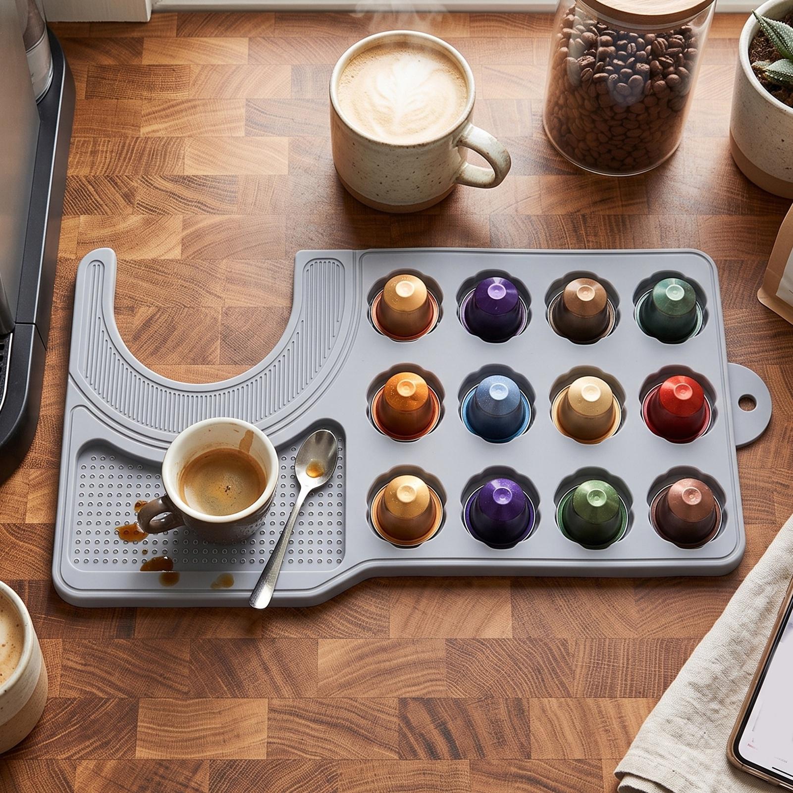 Koffiezetapparaat Mat Anti-slip Anti-Druppelbestendig Siliconen Koffiemat met Koffiecapsulehouder voor Aanrecht