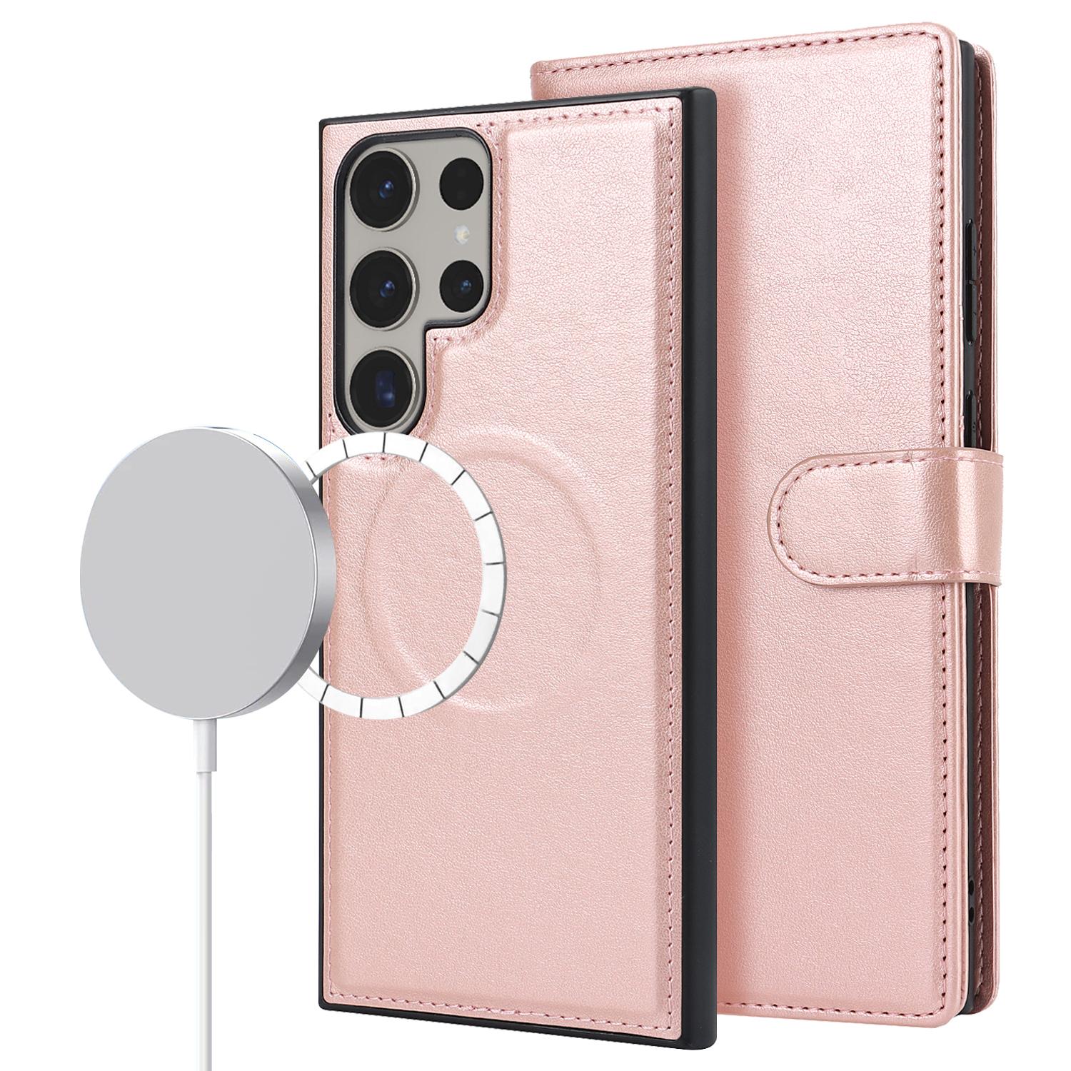 

For Samsung Galaxy S23 Ultra Case Detachable PU Wallet Phone Case Compatible with MagSafe Rose Gold