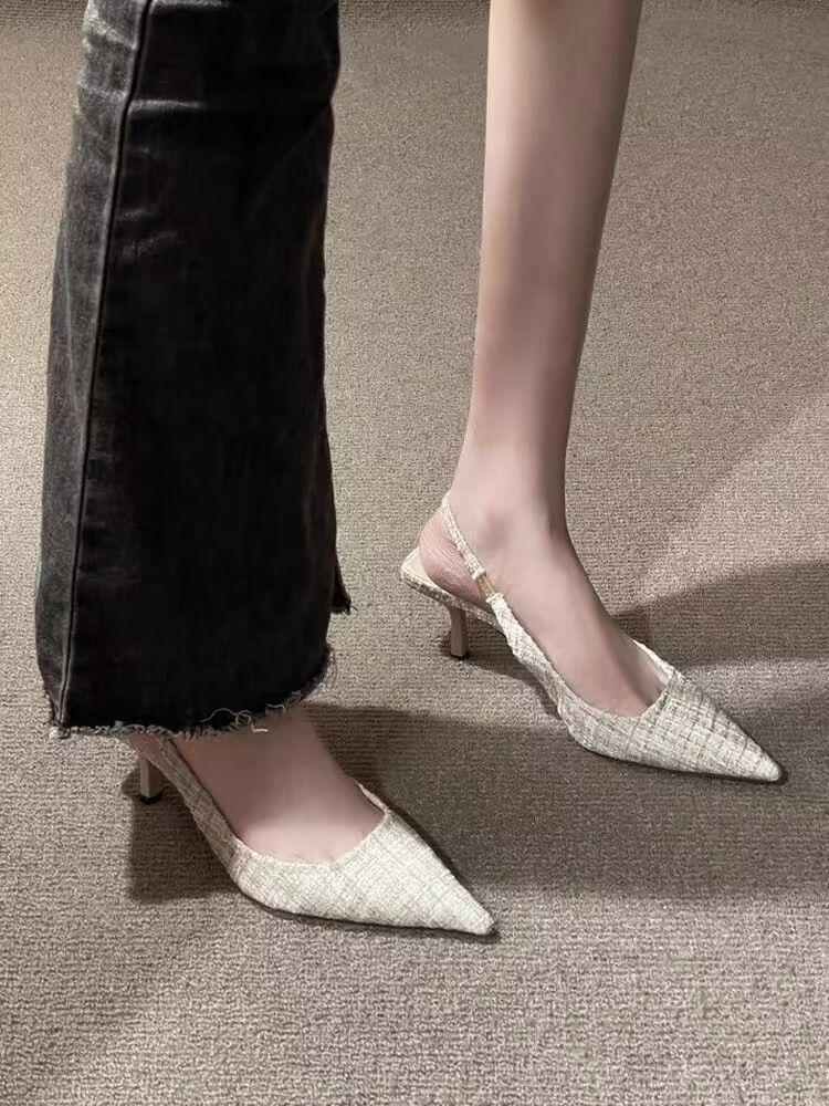 Size 35-43, Large Size Women's Shoes Internet Celebrity Design Sense High Heels Female Middle Heel Fairy Sandals 41 Bag Head French Shoes