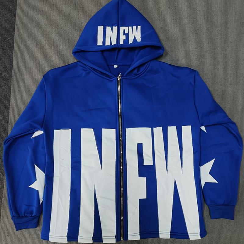 Street Star Pattern Patchwork Letter Long Sleeved Loose Hoodie