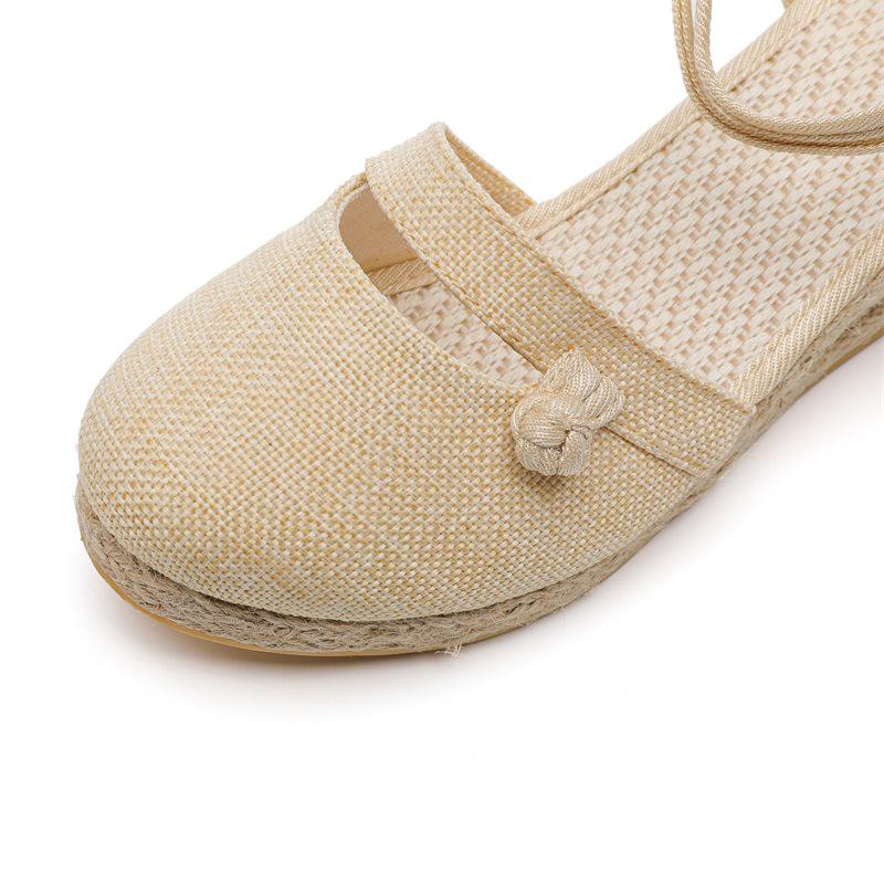 2025 New Korean Style Women's Wedge Heel Sandals: Comfortable Pointed Toe Buckle Linen Casual Sandals