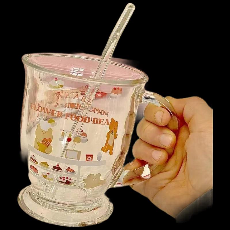 Thickened Cake Bear Cartoon Glass Mug with Handle
