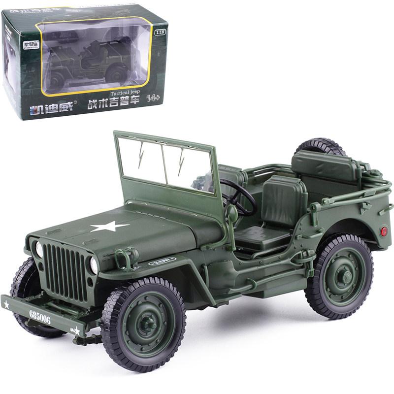 1:18 Willys MB Ejército de EE. UU. Segunda Guerra Mundial Jeep Militar 4x4 Militar Todoterreno Vehículo de Mando Modelo de Aleación Modelo de Coche de Metal Fundición a Presión Regalo para el Hogar