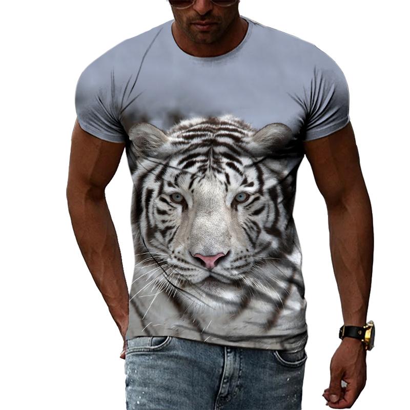 Fashion Handsome Animal Tiger Print Men T-shirt Summer Trend Casual Personality Hip Hop Street Style O-neck Short Sleeve T-shirt
