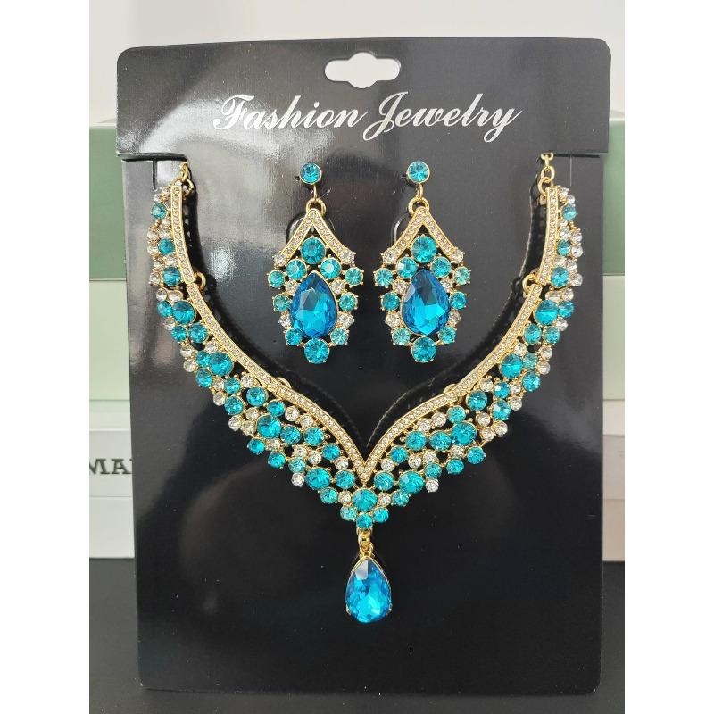 Große Wassertropfen Schmuck Europäisches und Amerikanisches Halskette Ohrringe Zweiteiliges Set Blume Braut Retro Premium Design Set
