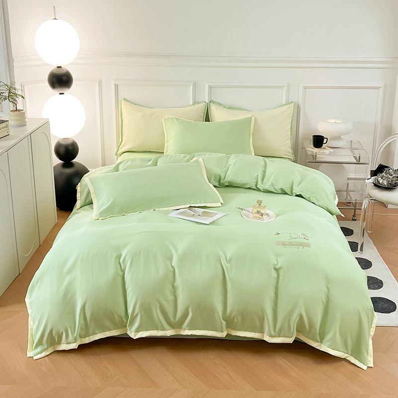 

Новый высококачественный простой полиэстер стираный летний дышащий пододеяльник 4 шт. комплект универсальный для двуспальной большой кровати размера Queen 200x230cm зелёный