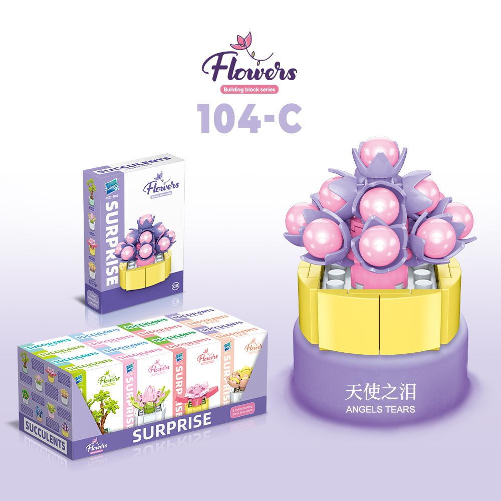 Children'S Educational Small Particle Mosaic Building Block Flower 104 Series 32 Potted Plant Simulation Rose Succulent Building Block Toy