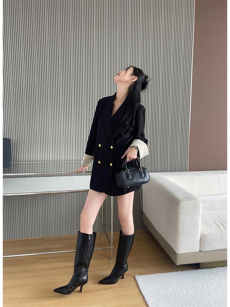 2024 Herbst Damen Schlangenmuster Spitz Stiefel