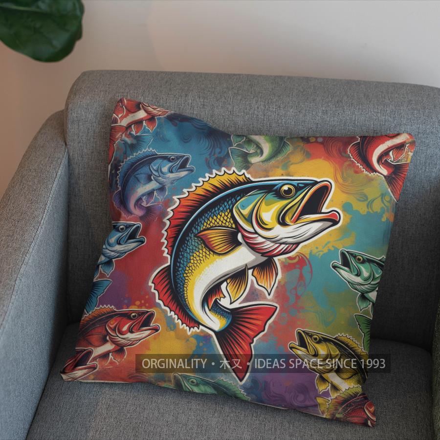 2D Colorful Fish Design Throw Pillow Cover Pattern Cushion Cover Suitable For Sofa Bedroom Car Pillow Cover