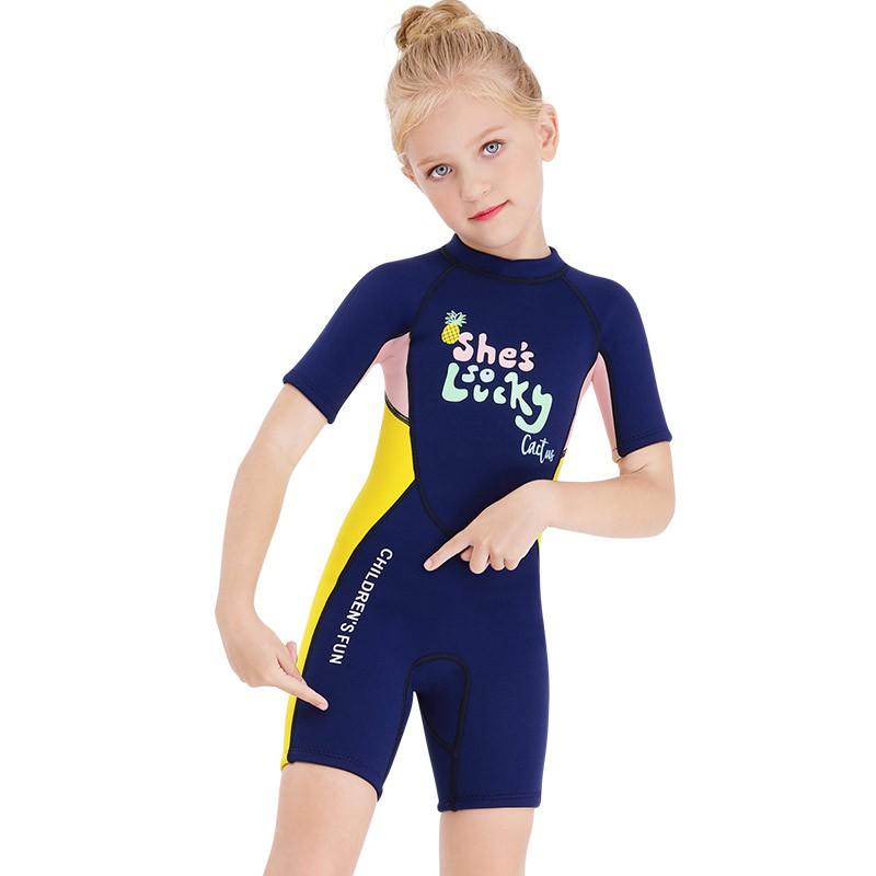 Kids 2.5mm Neoprene Wetsuit Girls - Short Sleeve Full Body Dive Surf Suit Warm Water Sports Gear