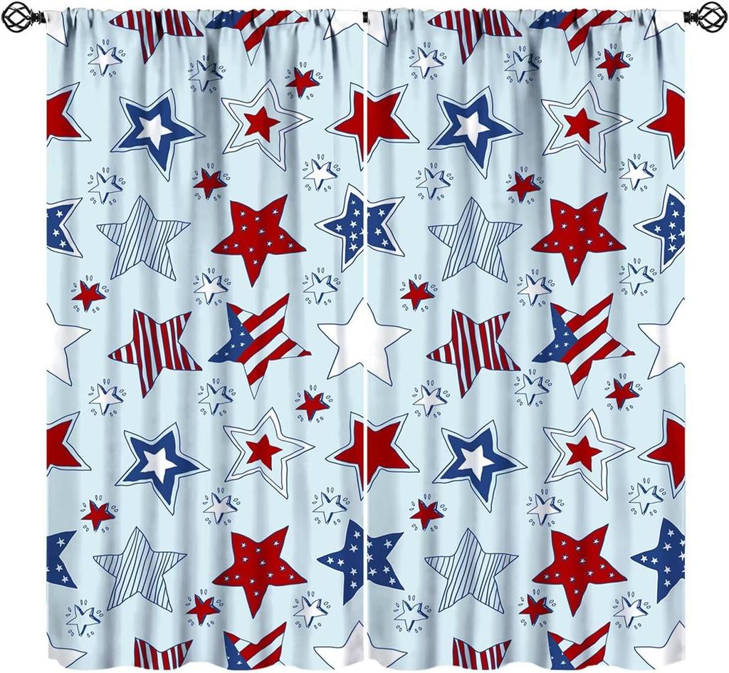 Farmhouse American Flag Curtains Boys Army Green Camo Vintage Stripe Us Print Window Kitchen Bedroom Curtain Polyester Ideal For Sleeping Area