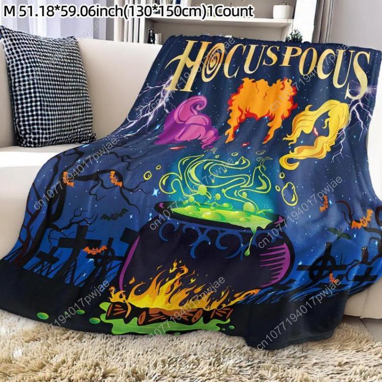 Hocus Pocus Themed Flannel Blanket 1 Count Soft Washable Throw Blanket Bedding Supplies For Home Office Travel Custom Blankets
