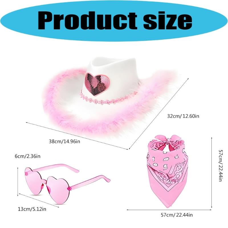 3Pcs Western Outfits Cowgirl Hat Bandana Western Cowboy Costume Accessories for Halloween Party Dressing Up Pretend Play