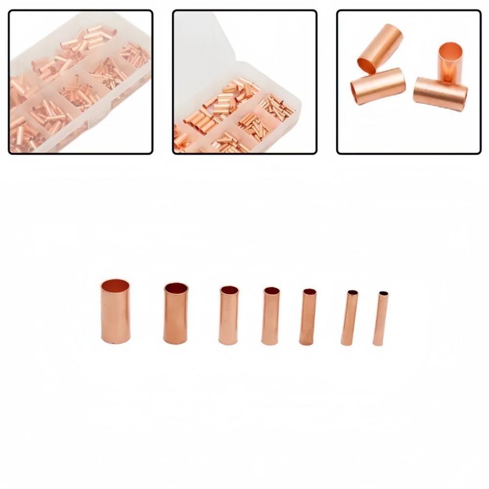 250pcs Wiring Copper Tube GT1-6mm Purple Copper Connecting Tube Wire Cable Wiring Terminal Insulation Joint Combination Set