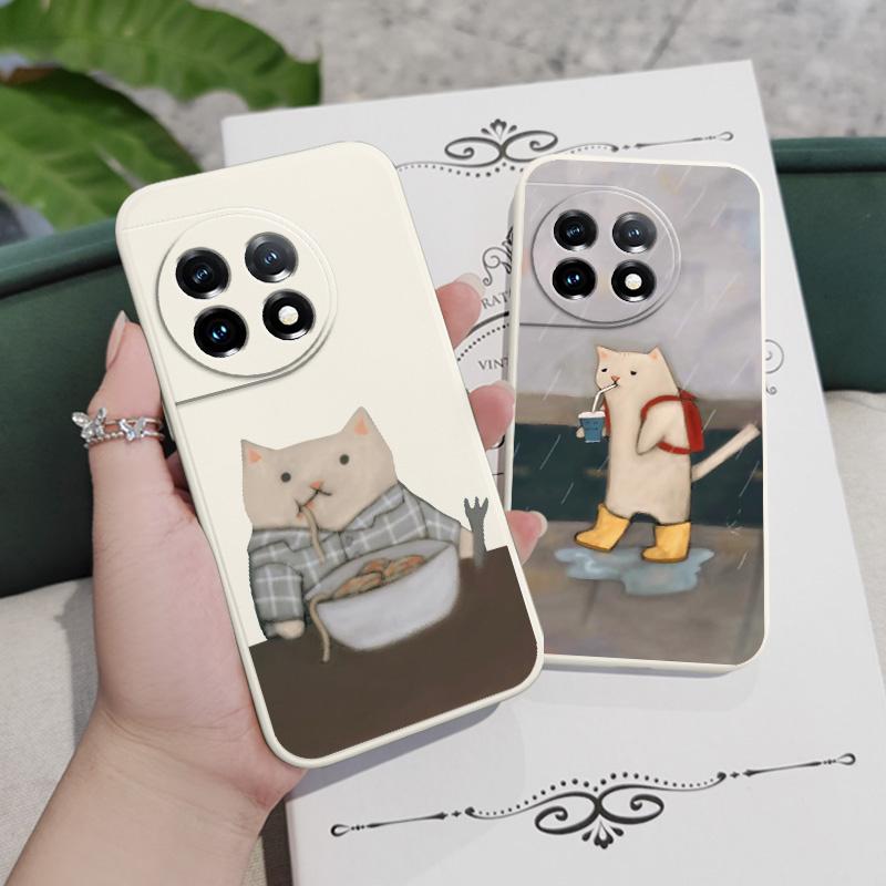Paper Folding Cat Phone Case For Oneplus 13 13R 12 12R 11 11R 10 10R 10T 9R 9RT 9 8T 8 7 7T Pro 5G Liquid Silicone Cover