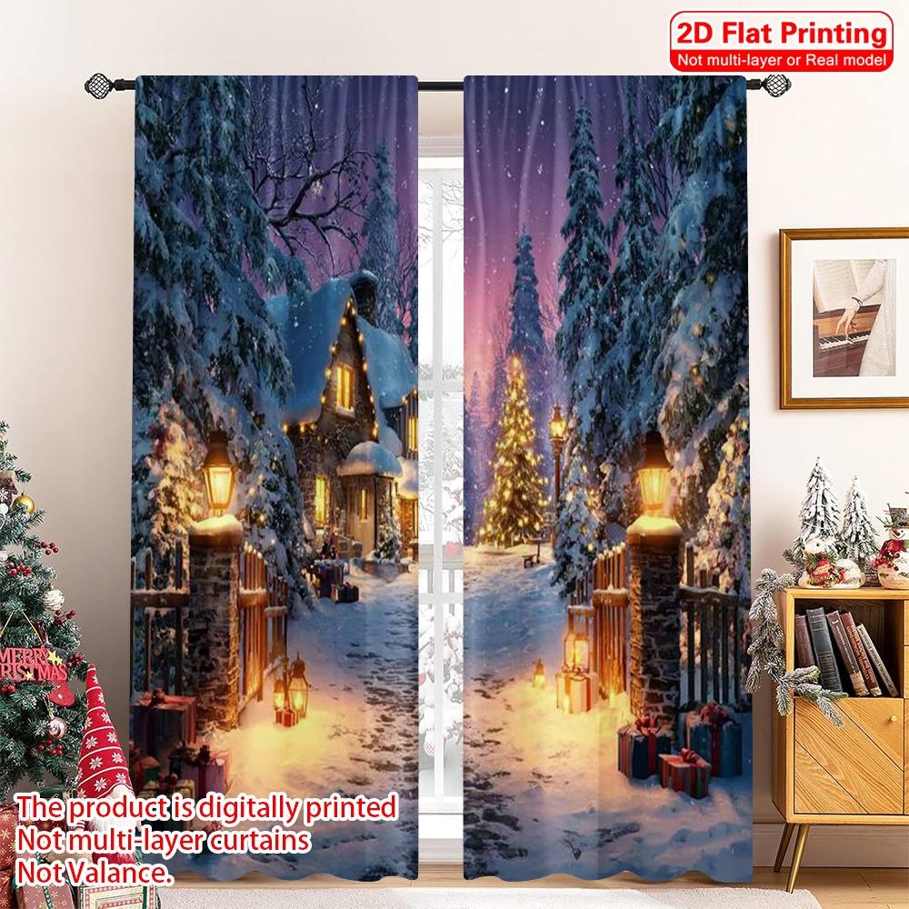 

2pcs 2D flat printing Merry Christmas Popular Curtains christmas trees Polyester Without Electricity Festive Curtains Perfect 100*130 Grommet Top 1pcs