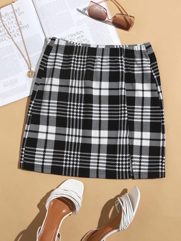 European Plaid Elastic Waist Elegant Hip-Hugging Short Skirt for Autumn/Winter